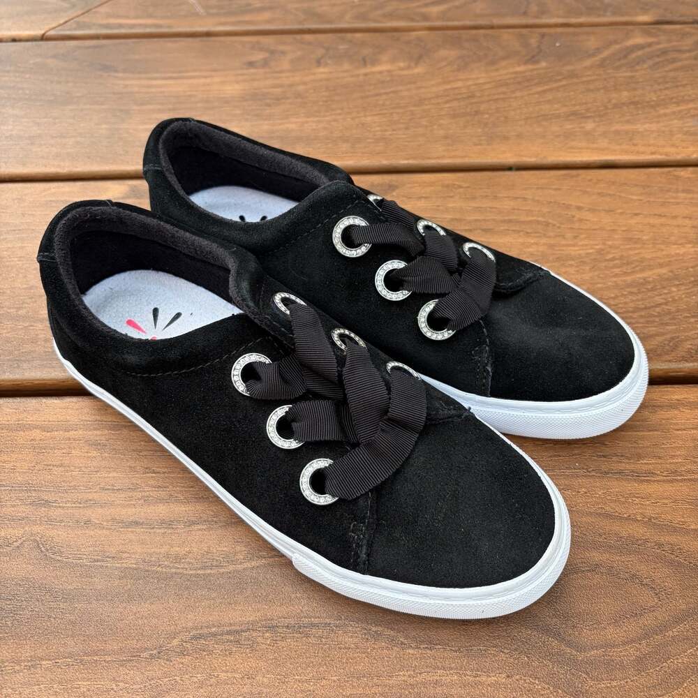 ISAAC MIZRAHI LIVE! Louise Black Suede Lace-Up Sneakers Rhinestone Size 5.5